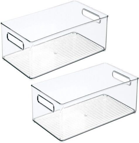 mDesign Small Plastic Office Storage Container Bins w/Handles for Organization in Filing Cabinet, Closet Shelf, Desk Drawers, Organizer for Notes, Pens, Pencils - Ligne Collection, 2 Pack - Clear in Kuwait