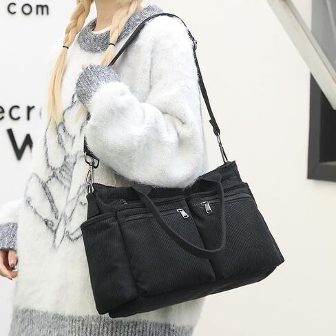 حقيبة كتف قصيرة تمر بالجسم للنساء، حقيبة كتف لطيفة، حقيبة ساعي كبيرة للركاب، حقيبة يد مدرسية، متعددة الجيوب (أسود) in Kuwait