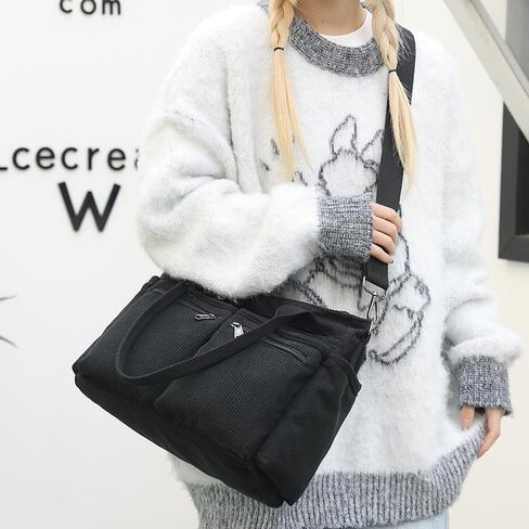 حقيبة كتف قصيرة تمر بالجسم للنساء، حقيبة كتف لطيفة، حقيبة ساعي كبيرة للركاب، حقيبة يد مدرسية، متعددة الجيوب (أسود) in Kuwait