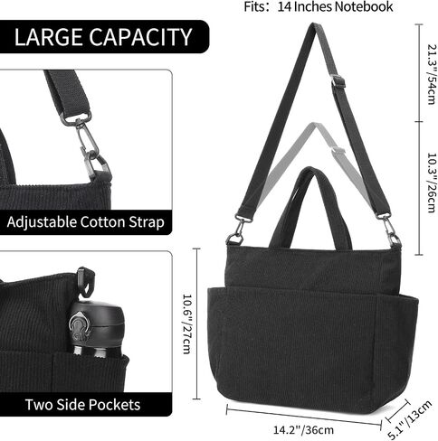 Corduroy Tote Bag for Women Crossbody Bags Lightweight Handbags Shoulder Bag with Zipper Pockets for Work Shopping in Saudi Arabia