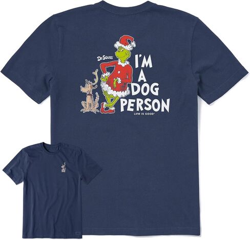 الحياة جيدة. تي شيرت رجالي مطبوع عليه I'm a Dog Person Grinch بأكمام قصيرة من Crusher، باللون الأزرق الداكن in Saudi Arabia