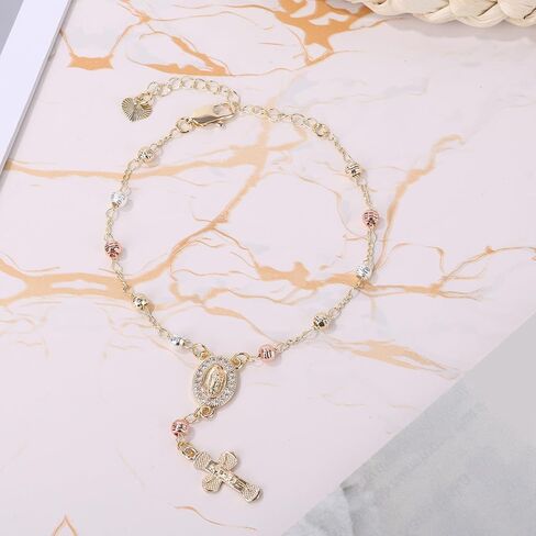 Steering Wheel Rosary Charm Accessory, Rosary Car Rear View Mirror Hanging Accessory with Virgin Mary Rearview Cross Pendant Catholic Religious Gifts Fit Men Women Catholic Beads Chain for Car in Saudi Arabia