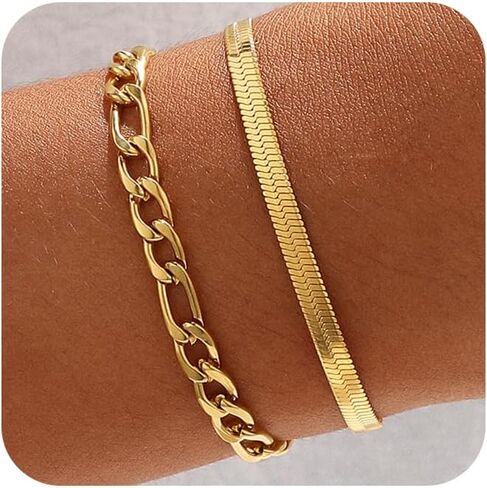 Gold Bracelets for Women Non Tarnish Trendy 14K Gold Plated Dainty Stackable Bracelet Stack Waterproof Lightweight Fashion Cute Jewelry Gift for Women 6.3-7.9 Inches in Saudi Arabia