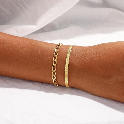 Gold Bracelets for Women Non Tarnish Trendy 14K Gold Plated Dainty Stackable Bracelet Stack Waterproof Lightweight Fashion Cute Jewelry Gift for Women 6.3-7.9 Inches in Saudi Arabia