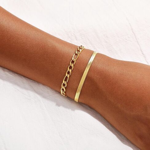 Gold Bracelets for Women Non Tarnish Trendy 14K Gold Plated Dainty Stackable Bracelet Stack Waterproof Lightweight Fashion Cute Jewelry Gift for Women 6.3-7.9 Inches in Saudi Arabia