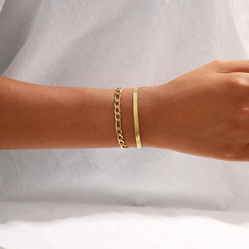 Gold Bracelets for Women Non Tarnish Trendy 14K Gold Plated Dainty Stackable Bracelet Stack Waterproof Lightweight Fashion Cute Jewelry Gift for Women 6.3-7.9 Inches in Saudi Arabia
