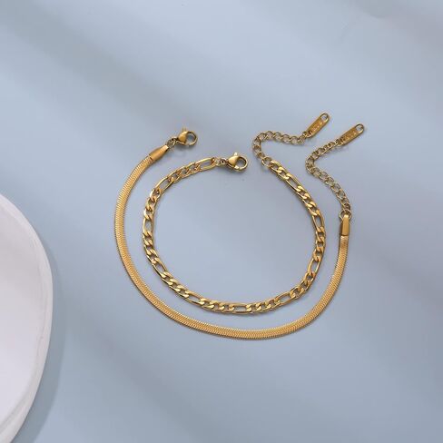 Gold Bracelets for Women Non Tarnish Trendy 14K Gold Plated Dainty Stackable Bracelet Stack Waterproof Lightweight Fashion Cute Jewelry Gift for Women 6.3-7.9 Inches in Saudi Arabia