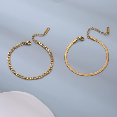 Gold Bracelets for Women Non Tarnish Trendy 14K Gold Plated Dainty Stackable Bracelet Stack Waterproof Lightweight Fashion Cute Jewelry Gift for Women 6.3-7.9 Inches in Saudi Arabia