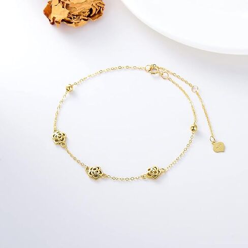 14K Solid Gold Rose Flower Bracelet for Women, Yellow Gold Created Three Flower Bracelet, Anniversary Birthday Jewelry Gifts for Wife Mom Girlfriend, 6.5+2 Inch in Saudi Arabia