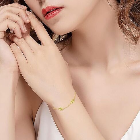 14K Solid Gold Rose Flower Bracelet for Women, Yellow Gold Created Three Flower Bracelet, Anniversary Birthday Jewelry Gifts for Wife Mom Girlfriend, 6.5+2 Inch in Saudi Arabia