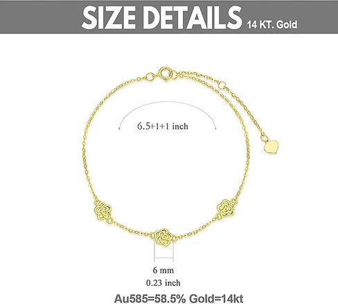 14K Solid Gold Rose Flower Bracelet for Women, Yellow Gold Created Three Flower Bracelet, Anniversary Birthday Jewelry Gifts for Wife Mom Girlfriend, 6.5+2 Inch in Saudi Arabia