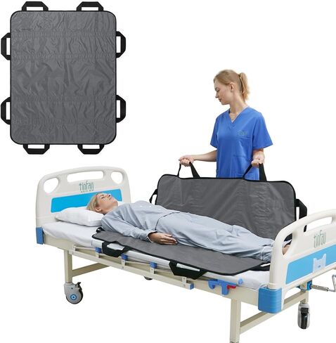 Bed Positioning Pad for Turning, Lifting & Sliding, 50" X 40" Multipurpose Waterproof Transfer Sheet with Reinforced Handle, Reusable Washable Patient Positioning Sheet for Bedridden, Caregiver, Black in Kuwait