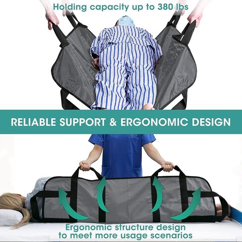 Bed Positioning Pad for Turning, Lifting & Sliding, 50" X 40" Multipurpose Waterproof Transfer Sheet with Reinforced Handle, Reusable Washable Patient Positioning Sheet for Bedridden, Caregiver, Black in Kuwait