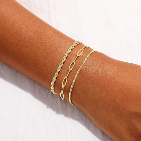 Gold Bracelets for Women Non Tarnish Trendy 14K Gold Plated Dainty Stackable Bracelet Stack Waterproof Lightweight Fashion Cute Jewelry Gift for Women 6.3-7.9 Inches in Saudi Arabia