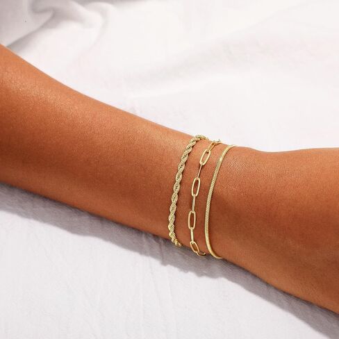 Gold Bracelets for Women Non Tarnish Trendy 14K Gold Plated Dainty Stackable Bracelet Stack Waterproof Lightweight Fashion Cute Jewelry Gift for Women 6.3-7.9 Inches in Saudi Arabia