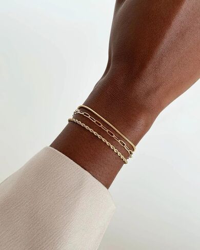 Gold Bracelets for Women Non Tarnish Trendy 14K Gold Plated Dainty Stackable Bracelet Stack Waterproof Lightweight Fashion Cute Jewelry Gift for Women 6.3-7.9 Inches in Saudi Arabia