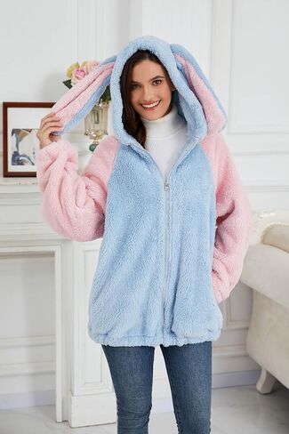 acdiac Kawaii Animal Hoodie Bunny/Bear Ear Hoodies Tops For Women Fluffy Rabbit Sweater Zip Jacket Coats in Kuwait