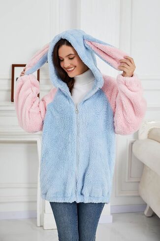 acdiac Kawaii Animal Hoodie Bunny/Bear Ear Hoodies Tops For Women Fluffy Rabbit Sweater Zip Jacket Coats in Kuwait