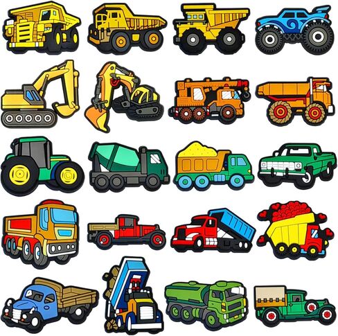 20 PCS Construction Vehicle Shoe Decoration – Cute Truck & Excavator Croc Charms for Boys & Girls, Fun Sandal Accessories in Saudi Arabia