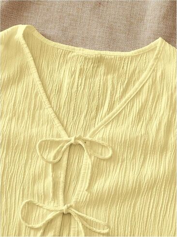 Verdusa Women's 2 Piece Textured Vacation Outfits Bow Tie Tank Tops with Mini Shorts Set in Saudi Arabia