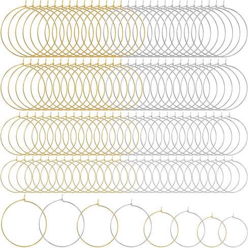 120pcs Hypoallergenic Earring Beading Hoops, 20mm 25mm 30mm 35mm Round Hoop Earrings Findings, Open Earring Wire Ring Accessories for Jewelry Making- Silver in Kuwait