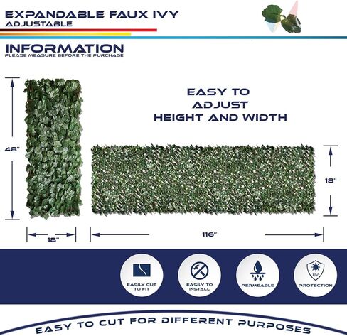 Windscreen4less Artificial Expandable Ivy Leaf Faux Leaves Privacy Fence Screen for Outdoor Indoor Backyard Patio Balcony (Double Sided Leaves, 1 Pack) in Kuwait