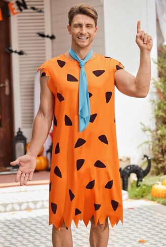 Arvilhill Mens 3 Pcs Caveman Costume Tunic Tie Bat Halloween Adult Party Outfits (M-4XL) in Saudi Arabia
