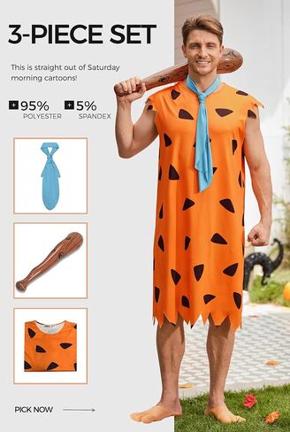 Arvilhill Mens 3 Pcs Caveman Costume Tunic Tie Bat Halloween Adult Party Outfits (M-4XL) in Saudi Arabia