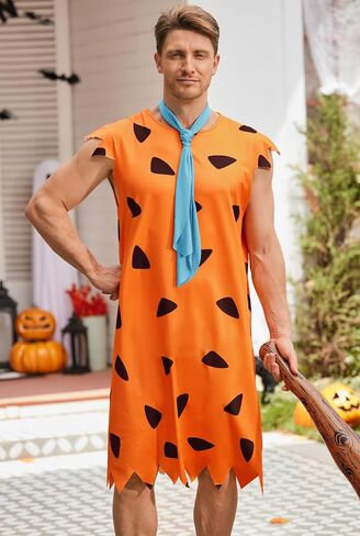 Arvilhill Mens 3 Pcs Caveman Costume Tunic Tie Bat Halloween Adult Party Outfits (M-4XL) in Saudi Arabia