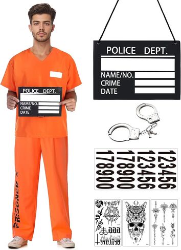 زي السجين للبالغين - زي السجن البرتقالي للرجال زي جيلبيرد لحفلات الهالوين التنكرية in Kuwait