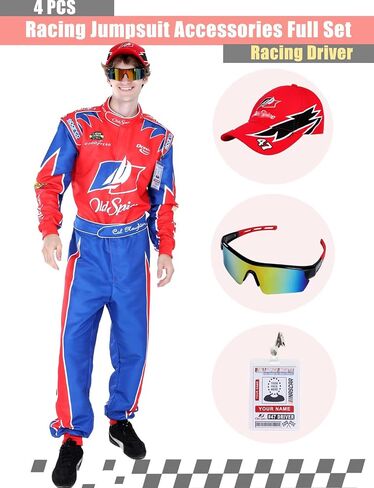 Adult Race Car Driver Costume,Men Racing Jumpsuit Accessories Full Set for Halloween Cosplay,cap,ID,Sunglasses in Saudi Arabia