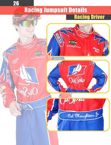 Adult Race Car Driver Costume,Men Racing Jumpsuit Accessories Full Set for Halloween Cosplay,cap,ID,Sunglasses in Saudi Arabia