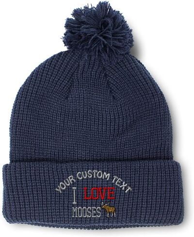 Pom Pom Beanies for Women I Love Moose's Embroidery Skull Cap Wildlife Winter Hats for Men Acrylic 1 Size in Saudi Arabia