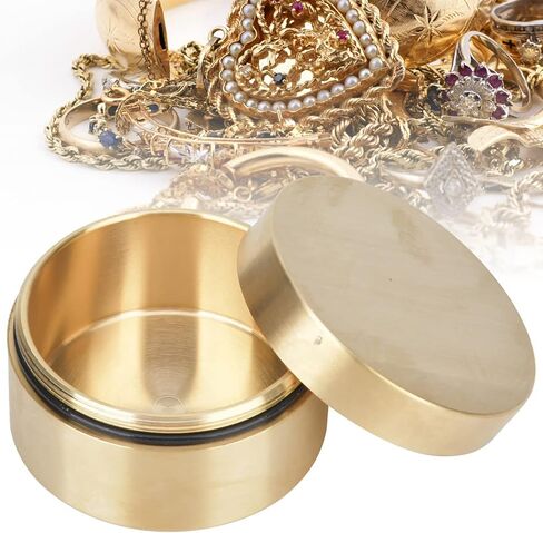 Brass Jewelry Storage Box, Outdoor Round Shape Sealed Box, Medication Sealed Container, Mini Storage Box for Coins, Rings, Tea Leaves, and Jewelry, Large Size in Saudi Arabia