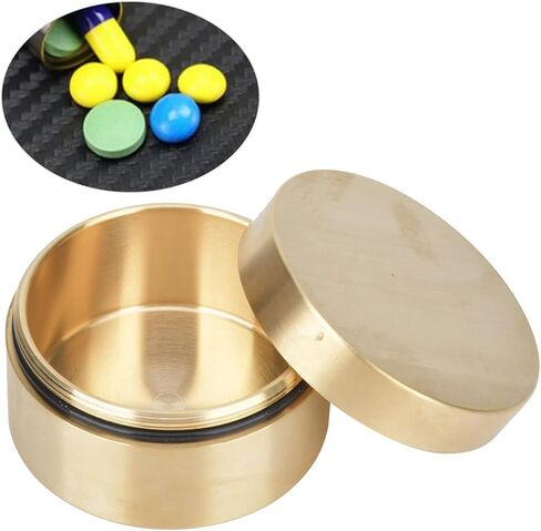 Brass Jewelry Storage Box, Outdoor Round Shape Sealed Box, Medication Sealed Container, Mini Storage Box for Coins, Rings, Tea Leaves, and Jewelry, Large Size in Saudi Arabia