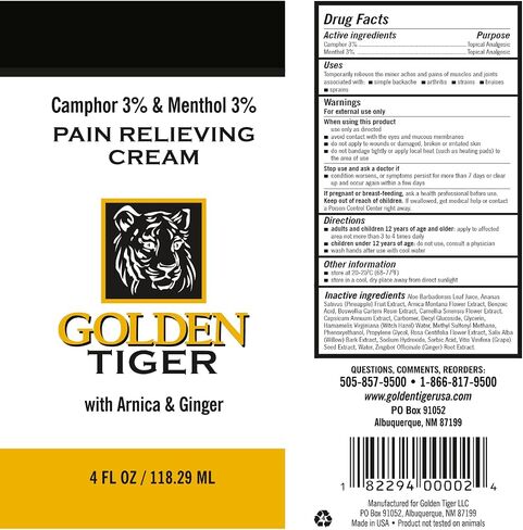 Golden Tiger Pain Relief Cream 4oz Tube in Saudi Arabia