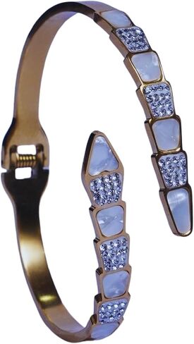 Dazzling Snake Cuff Bracelet for Women | Mother-of-Pearl & Cubic Zirconia Bangle in Saudi Arabia