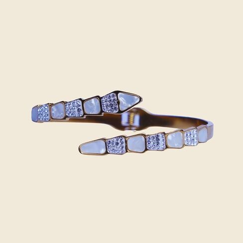 Dazzling Snake Cuff Bracelet for Women | Mother-of-Pearl & Cubic Zirconia Bangle in Saudi Arabia