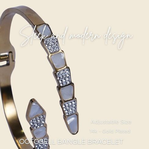 Dazzling Snake Cuff Bracelet for Women | Mother-of-Pearl & Cubic Zirconia Bangle in Saudi Arabia
