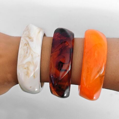 Acrylic Chunky Bangle Bracelets for Women 3 Pcs Colorful Square Resin Bangle Irregular Punk Acrylic Bracelet Geometric Wide Wristband Bracelets Fashions Statement Jewelry Set in Saudi Arabia