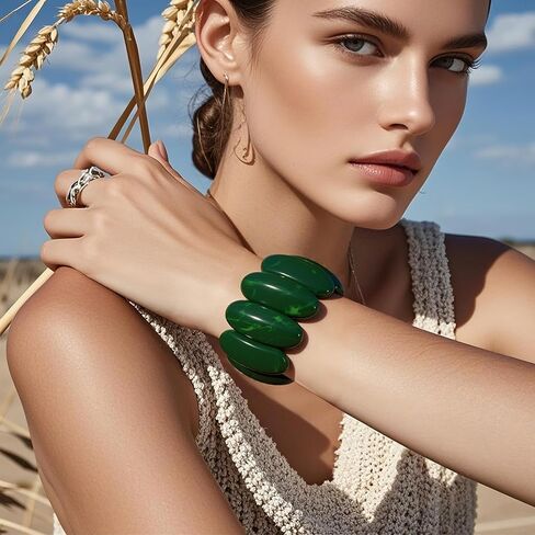 Bocar Chunky Resin Stretch Bracelets Wide Stretchable Bangle Irregular Geometric Wristband for Women Prom Holiday Jewelry Gift (SL-1009) in Saudi Arabia