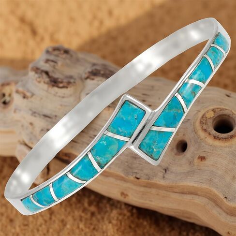 Turquoise Bracelet Sterling Silver 925 Genuine Gemstone Bangle Bracelet in Saudi Arabia