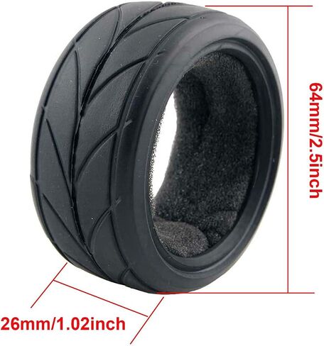 64mm Rubber Tires & Plastic Wheels 12mm Hex Rims Replacement Part for Redcat HPI Tamiya HSP 1/10 RC On-Road Touring Car Racing Car (Black, Offset 9mm) in Saudi Arabia