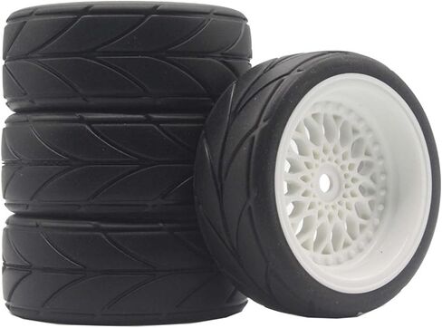 64mm Rubber Tires & Plastic Wheels 12mm Hex Rims Replacement Part for Redcat HPI Tamiya HSP 1/10 RC On-Road Touring Car Racing Car (Black, Offset 9mm) in Saudi Arabia