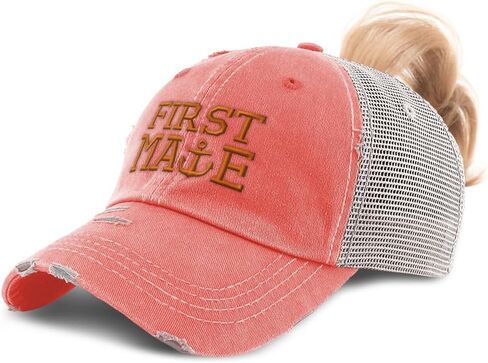 Womens Ponytail Cap First Mate Boat Ship Orange Embroidery Cotton Strap Closure in Saudi Arabia