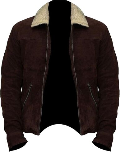 Stylish Brown Real Suede Leather with Fur Collar Biker Jacket for Men in Saudi Arabia
