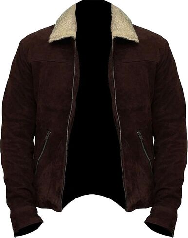 Stylish Brown Real Suede Leather with Fur Collar Biker Jacket for Men in Saudi Arabia