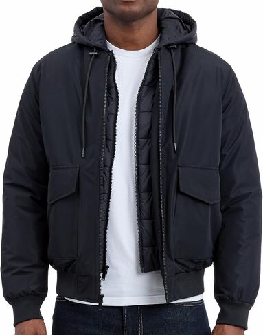 Michael Kors mens Puffer Bomber Jacket for Men With Insulating Vest-style Bib, Extra Warm Bomber for Cold Weather in Saudi Arabia