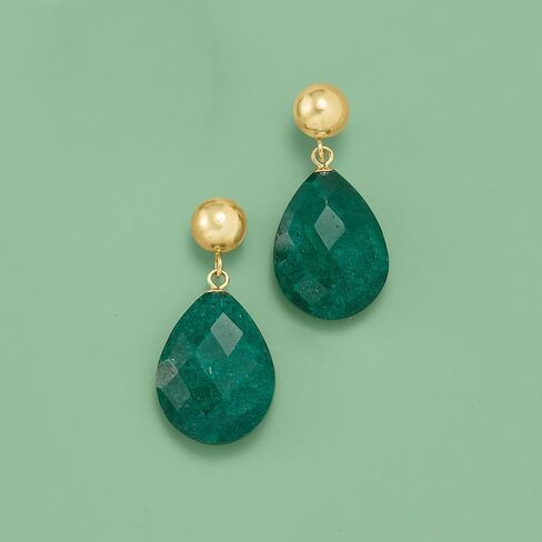 Ross-Simons 18.00 ct. t.w. Emerald Teardrop Earrings in 14kt Yellow Gold in Saudi Arabia
