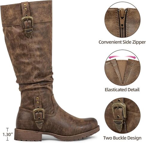 SheSole Women's Knee High Boots with Hidden Stretch Panel & Side Zipper – Chunky Low Heel, Round Toe – Comfortable Western Style Boots for Teachers, Office, Daily Commute in Saudi Arabia